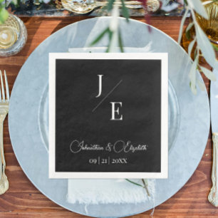 Minimalist Monogram Wedding Black Paper Dinner Napkins