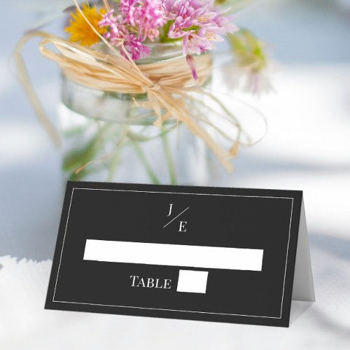 Minimalist Monogram Wedding  Black Place Card