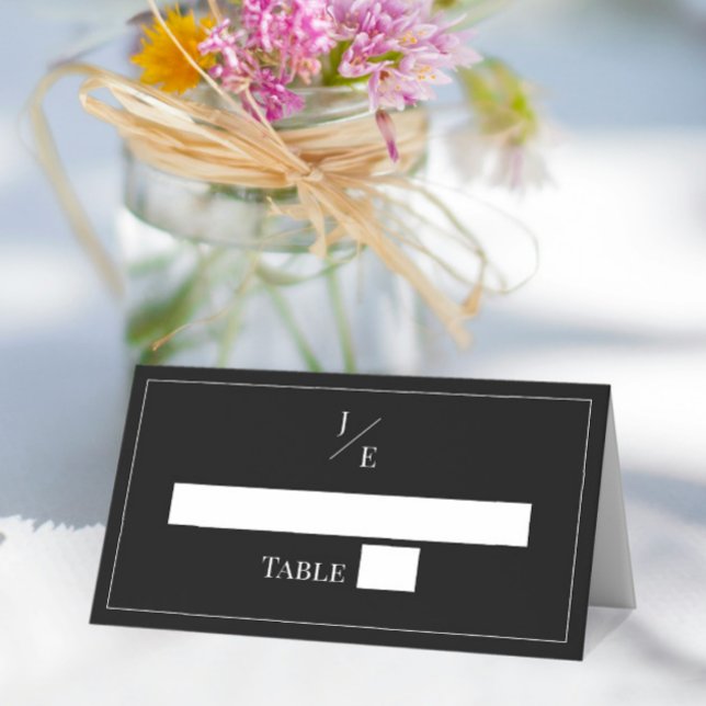Minimalist Monogram Wedding | Black Place Card (Black Minimalist Monogram Wedding Place Card)
