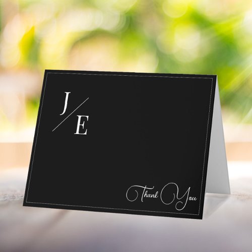 Minimalist Monogram Wedding  Black Thank You Card