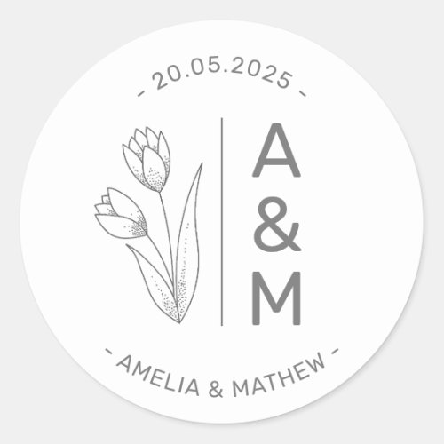 Minimalist Monogram Wedding Classic Round Sticker 