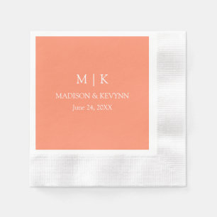Minimalist Monogram Wedding Coral Peach Cocktail Napkins