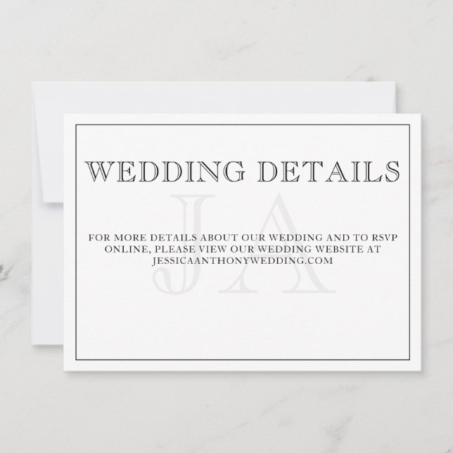 Minimalist Monogram Wedding Details Enclosure Card (Front)