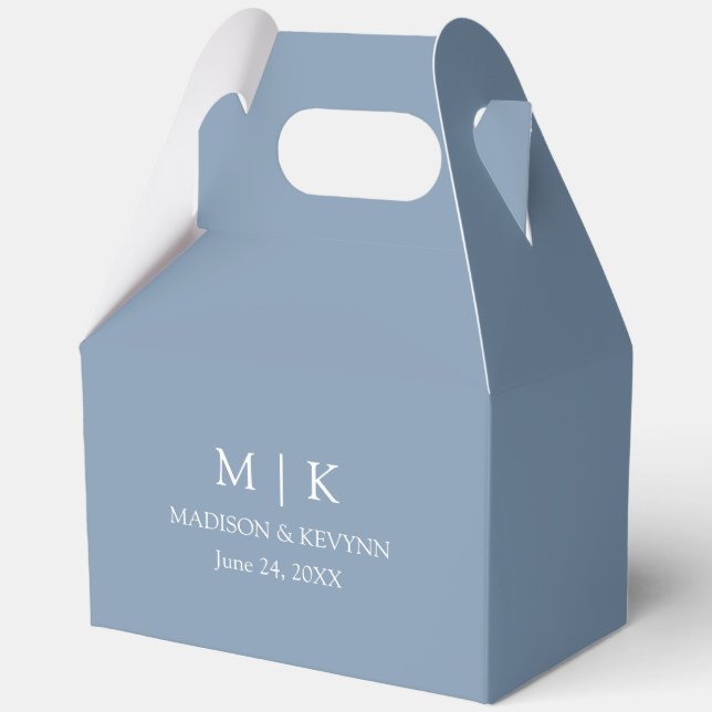 Minimalist Monogram Wedding Dusty Blue Gable Favor Boxes (Front)