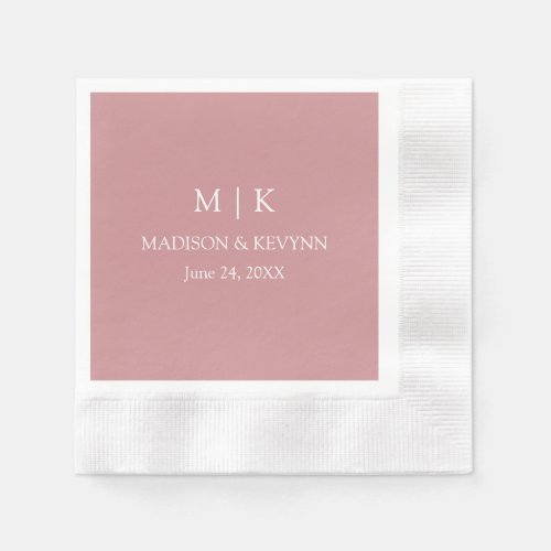 Minimalist Monogram Wedding Dusty Rose Cocktail Napkins