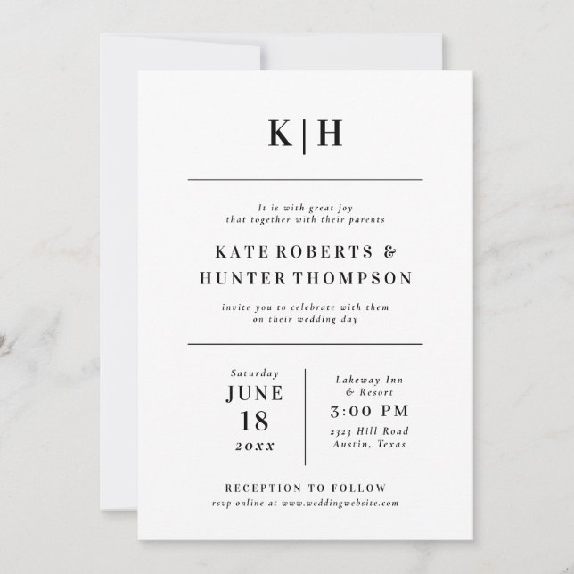 Minimalist Monogram Wedding Invitation (Front)