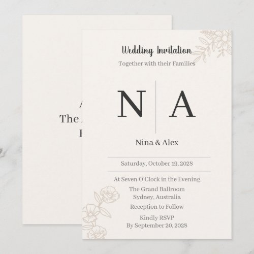 Minimalist Monogram Wedding Invitation