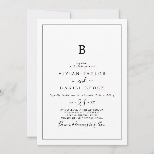 Minimalist Monogram Wedding Invitation