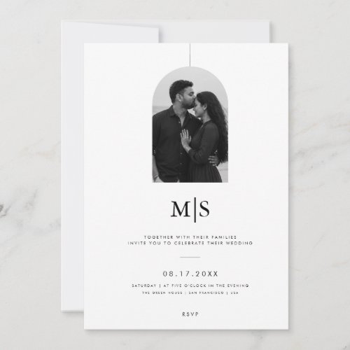 Minimalist Monogram Wedding Invitation with Photo.
