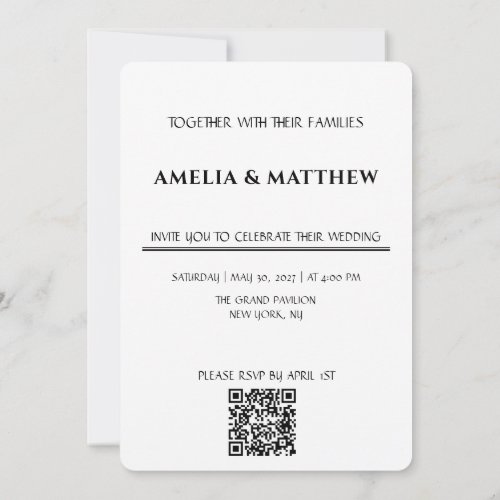 Minimalist Monogram Wedding Invitation with QR Cod