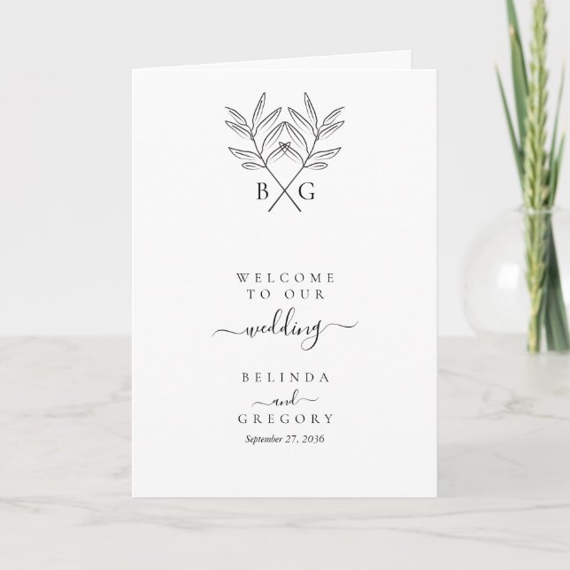 Minimalist Monogram Wedding Order of Service Program (Front)