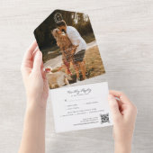 Minimalist Monogram Wedding Photo QR Code All In One Invitation (Tearaway)