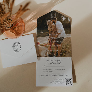 Minimalist Monogram Wedding Photo Qr Code All In One Invitation by IYHTVDesigns at Zazzle