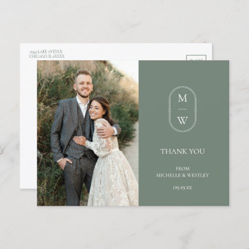 Minimalist Monogram Wedding Photo Thank You Postcard