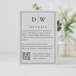 Minimalist Monogram Wedding QR Code Enclosure Card