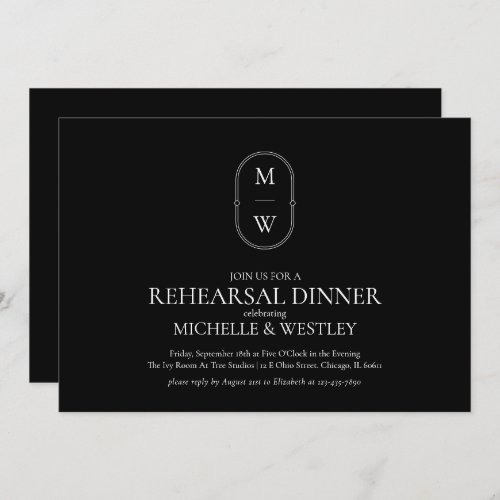 Minimalist Monogram Wedding Rehearsal Dinner Invitation