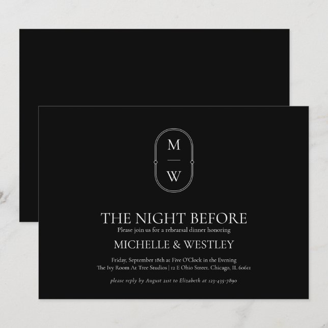Minimalist Monogram Wedding Rehearsal Dinner Invitation (Front/Back)