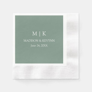 Minimalist Monogram Wedding Sage Green Cocktail Napkins