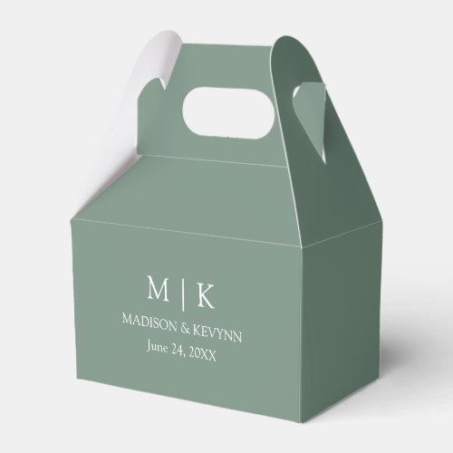 Minimalist Monogram Wedding Sage Green Gable Favor Boxes