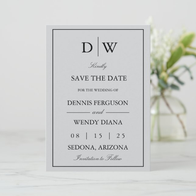 Minimalist Monogram Wedding Save The Date (Standing Front)