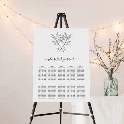 Minimalist Monogram Wedding Seating Chart Foam Board