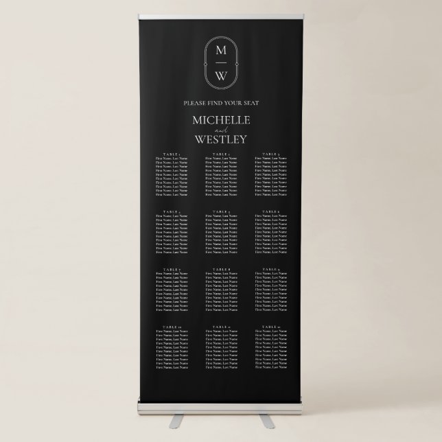 Minimalist Monogram Wedding Seating Chart Retractable Banner (Front)