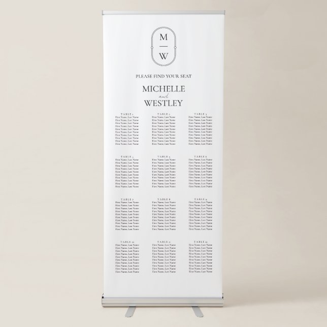Minimalist Monogram Wedding Seating Chart Retractable Banner (Front)