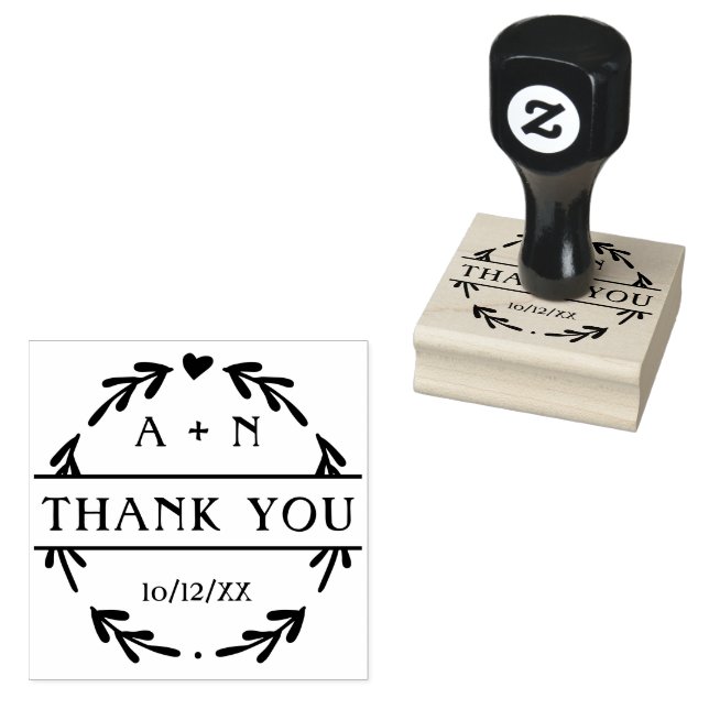 Minimalist Monogram Wedding Thank You  Rubber Stamp (Stamped)