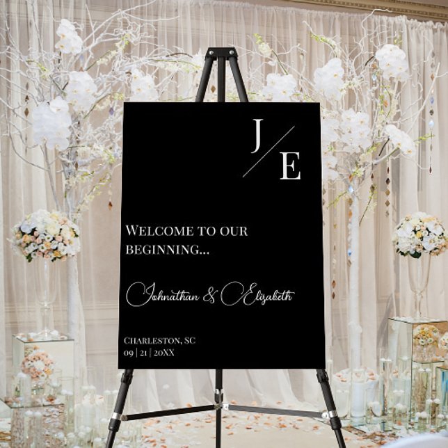 Minimalist Monogram Wedding Welcome | Black Foam Board (Minimalist Monogram Wedding Welcome Black Foam Board)