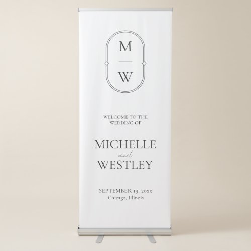 Minimalist Monogram Wedding Welcome Retractable Banner