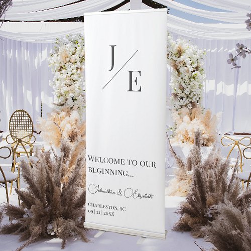 Minimalist Monogram Wedding Welcome Retractable Banner