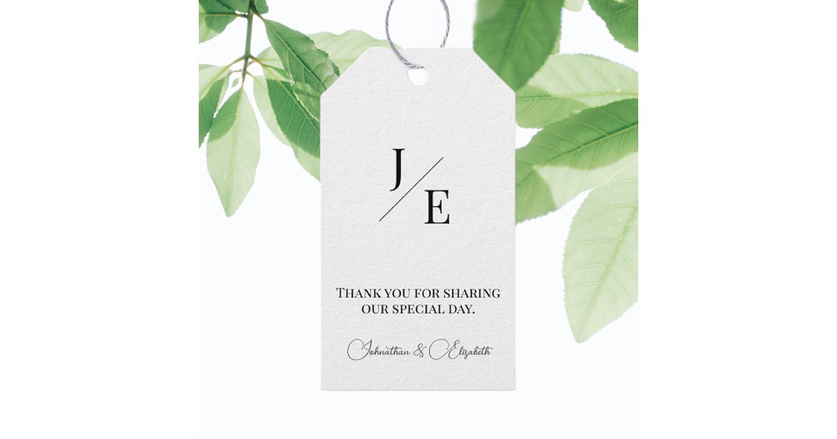 Minimalist Monogram Wedding | White Gift Tags | Zazzle