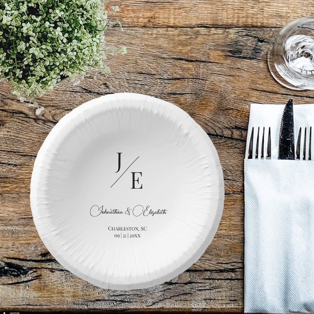 Minimalist Monogram Wedding | White Paper Bowls (Minimalist Monogram White Wedding Paper Bowls)