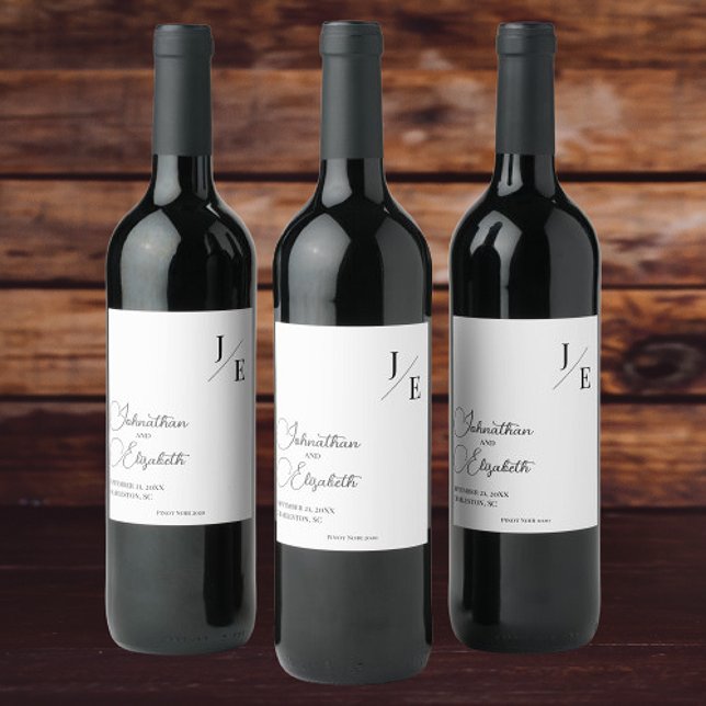 Minimalist Monogram Wedding | White Wine Label (Minimalist Monogram Wedding Wine Labels)