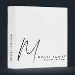 Minimalist Monogram White Family Recipes 3 Ring Binder<br><div class="desc">Modern recipe binder features a minimal design in a black and white color palette. Custom family name presented in the lower right-hand corner in stylish simple font with a complimentary minimal monogram initial. Shown with a custom name and monogram initial on the front in modern typography, this personalized family recipe...</div>