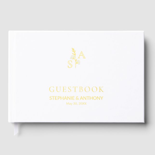 Minimalist Monogram Wildflower Wedding Foil Guest Book (Front)