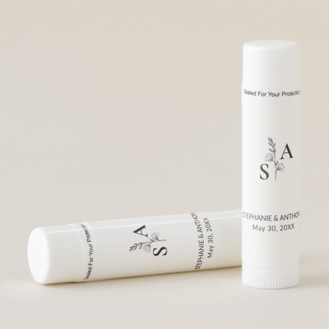 Minimalist Monogram Wildflower Wedding Lip Balm (Front)