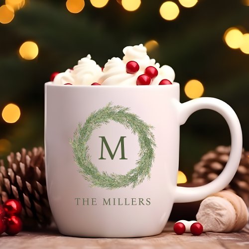 Minimalist Monogram Wreath Christmas Coffee Mug