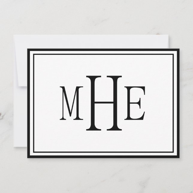 Minimalist Monogrammed Black Note Card (Front)