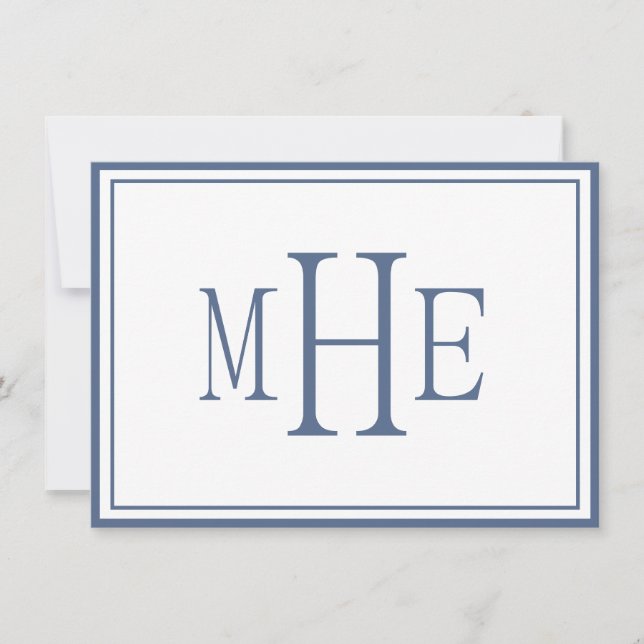 Minimalist Monogrammed Blue Note Card (Front)