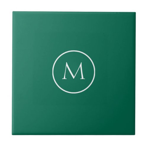 Minimalist Monogrammed Elegant Bottle Green Ceramic Tile