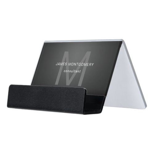 Minimalist Monogrammed Faded Black and White Desk Business Card Holder