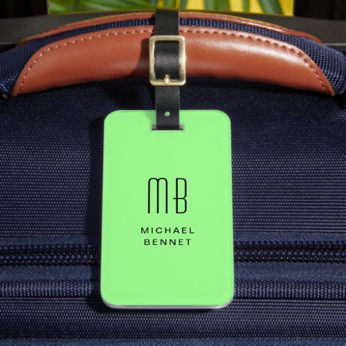 Minimalist Monogrammed Green Luggage Tag