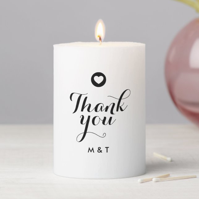 Minimalist Monogrammed Heart Wedding Thank You Pillar Candle (In Situ)