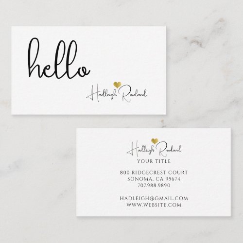 Minimalist Monogrammed Hello Name Business Card