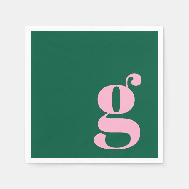 Minimalist Monogrammed Initial in Pink and Green Napkins (Front)