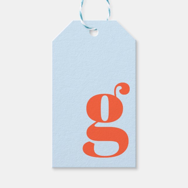 Minimalist Monogrammed Initial Retro Blue Orange Gift Tags (Front)