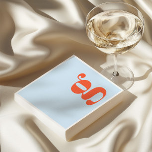 Minimalist Monogrammed Initial Retro Blue Orange Napkins