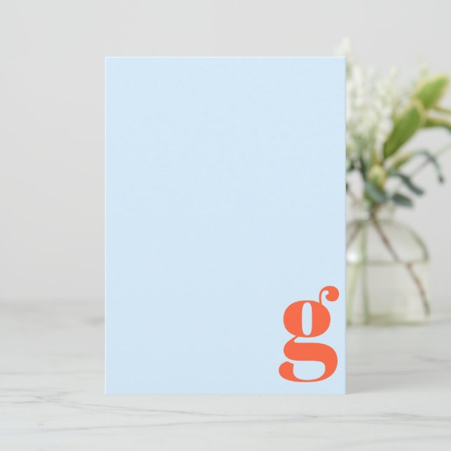 Minimalist Monogrammed Initial Retro Blue Orange Note Card (Standing Front)