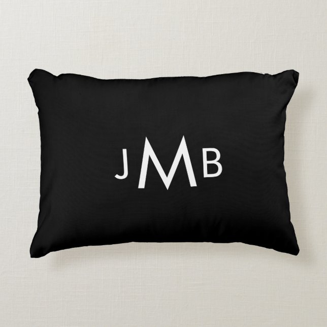 Minimalist Monogrammed Initials white on black Accent Pillow (Front)